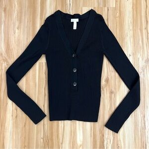 Leith Ribbed Button-Front Sweater